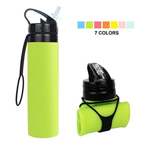 YUANFENG Collapsible Water Bottle, BPA-Free, Leak-Proof Lightweight Silicone Sports Travel Camping Water Bottles 20oz (fluorescent green)