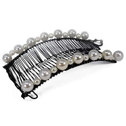 Pearl Banana Clip for Thick Curly Hair - Stretch & Adjust Decorative Styles in Seconds with No Damage, Creases, or Pain - Easy Comfy UpDo, Ponytail, French Twist, Bun - Event, Wedding & Bridal Hair Accessory (Large)