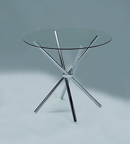 Kitchen Furniture Elegant Style Tempered Glass Round Dining Table with Metal Steel Base (Top Color: Glass, Base Color: Chrome, Easy to Assemble)