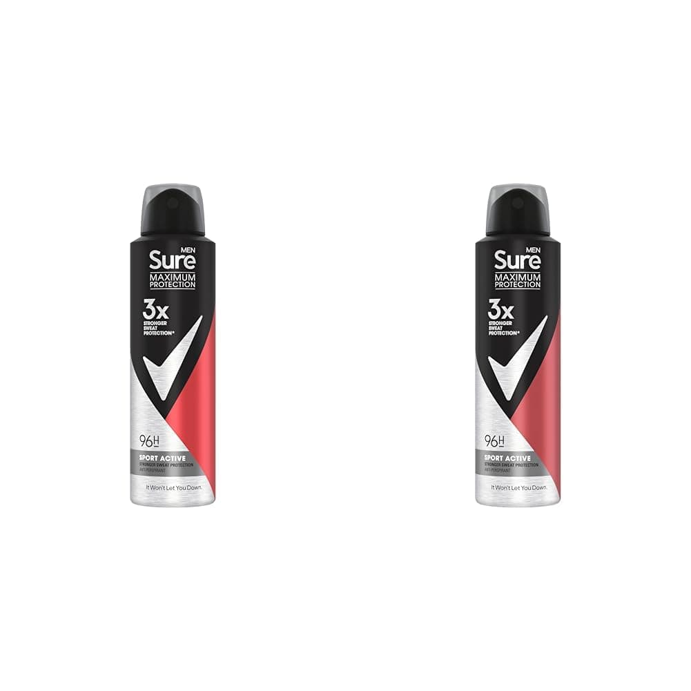 SureMen Sport Active Anti-perspirant Deodorant Aerosol Spray 3x Stronger 96h Sweat & Odour Protection 150ml (Pack of 2)