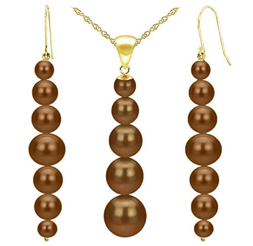 14k Yellow Gold Graduated Freshwater Cultured Pearl Necklace And Earrings Set