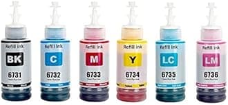 - T6731 Refill Dye Ink - Compatible with Epson L801, L1800 Ink Tank Printers (6 Colors - 70 ML Each)