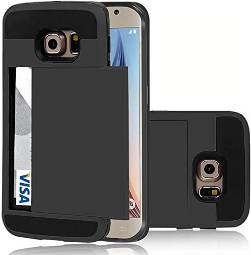 Elegant Choise Compatible with Galaxy S6 Case, Samsung Galaxy S6 Wallet Case, Hybrid High Impact Resistant Protective Shockproof Hard Shell with Card Holder Slot Cover Compatible for Samsung S6(Black)