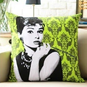 Youth Hope Fashion Vintage Audrey Hepburn Sofa Pillow Case-6060cm (green)