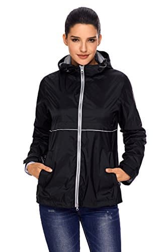 MOSZA Women Lightweight Travel Anorak Hooded Hiking Coat Waterproof Rainwear Jacket Black