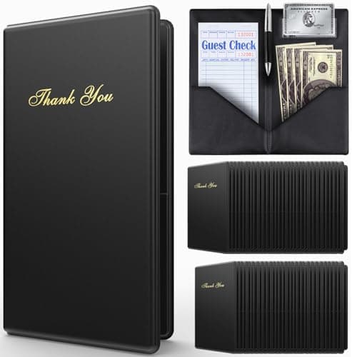 - Check Presenters for Restaurants – 60 Pack Guest Check Card Holder- Black with Gold Thank You Imprint- Bill Book Restaurant Supplies 5.5’’ x 10’’ (60 Pack)