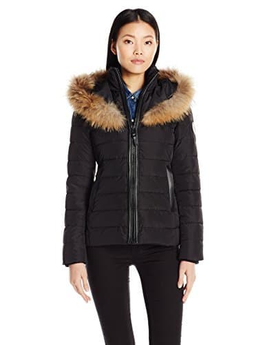 RUD by RUDSAK Women's Tori Short Zip Front Down Coat with Fur Hood Trim