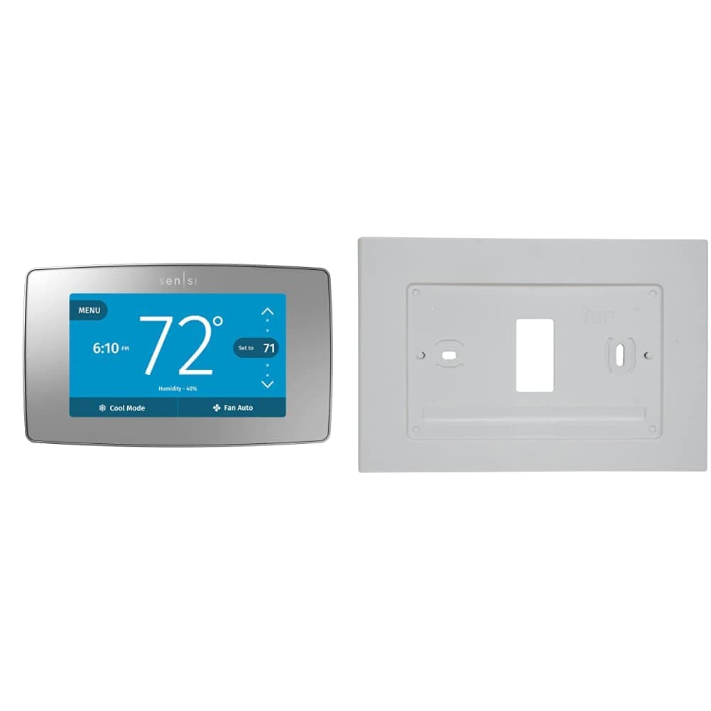 Sensi Touch Smart Thermostat by Emerson, ST75S-Silver, C-Wire Required & Emerson F61-2663 Wall Plate for Sensi Wi-Fi Programmable Thermostat, White