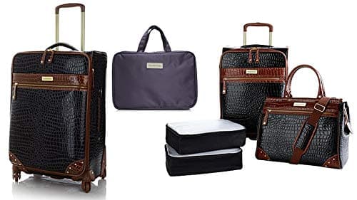 Samantha Brown 6 Piece Classic Luggage Set 25" & 21" Upright, Dowel Bag, Accessories~Black