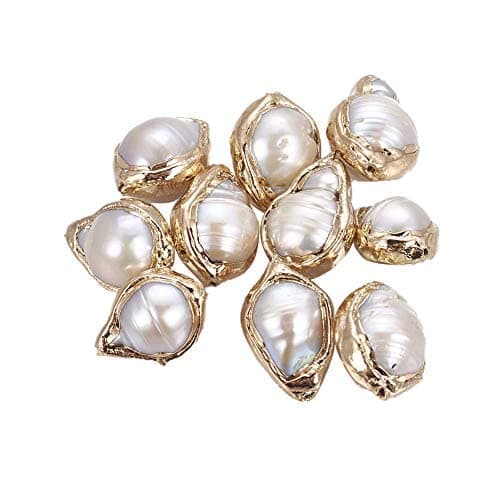 CHGCRAFT 5Pcs 15.5~26mm Natural Baroque Pearl Beads Cultured Freshwater Pearl Spacer Beads Nuggets Shaped Loose Beads with Golden Tone Edge for DIY Earring Jewelry Making