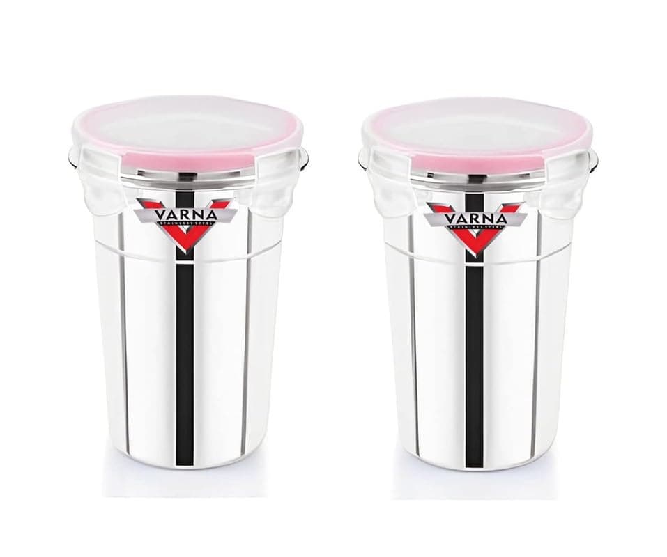 VARNA STAINLESS STEEL Leak Proof Clip lock Seal Storage/Air Tight Glass Container with lid (Pack of 2-400 ML) - Red