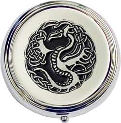 "Nicks Celtic Dragon" Silver Tone Round Pill Box