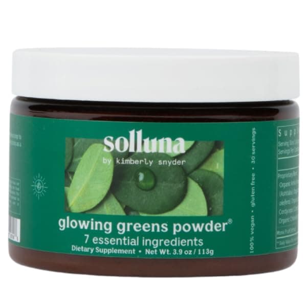 Solluna by Kimberly Snyder Greens Superfood Powder with Spirulina, Cordyceps, Chlorella, Moringa, Ashitaba, Amalaki, Monk Fruit — Vitamins & Minerals for Energy & Mood (30 Serv) Vegan & Non-GMO