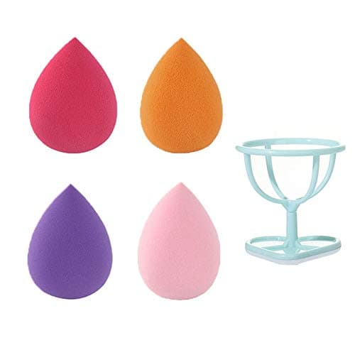 ONESWI Set of 4 Makeup Sponge - Egg Shaped Beauty Sponge Pack Plus 1 Stand Case Set - Face Blending Sponges For Cosmetic Brush and Foundation and Powders and Concealer