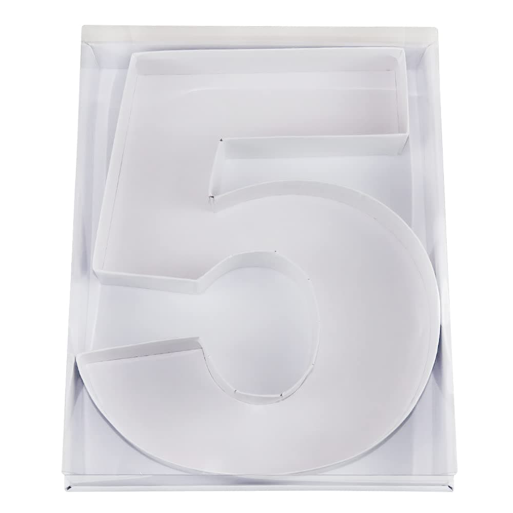 WENPACK 12.5" Cardboard Number Shaped Mache Decorative Charcuterie Board Fillable Sweets Candy Box with Clear Lid (White, 5)