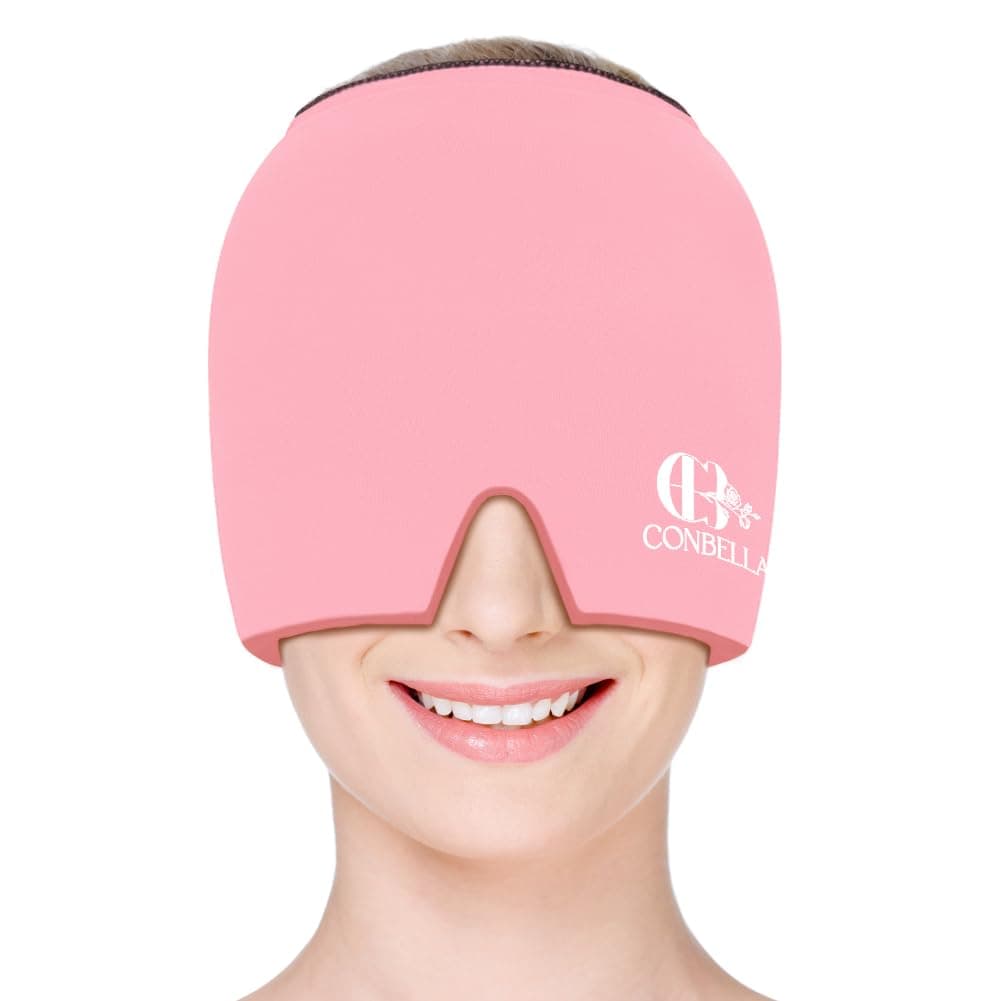 Migraine Relief Cap, Soothing Headache Ice Face Mask Products, Hot and Cold Therapy, Migraine Headache Relief Cap for Migraine, Sinus, Puffy Eyes, Tension, Stress and Hangover(Pink)