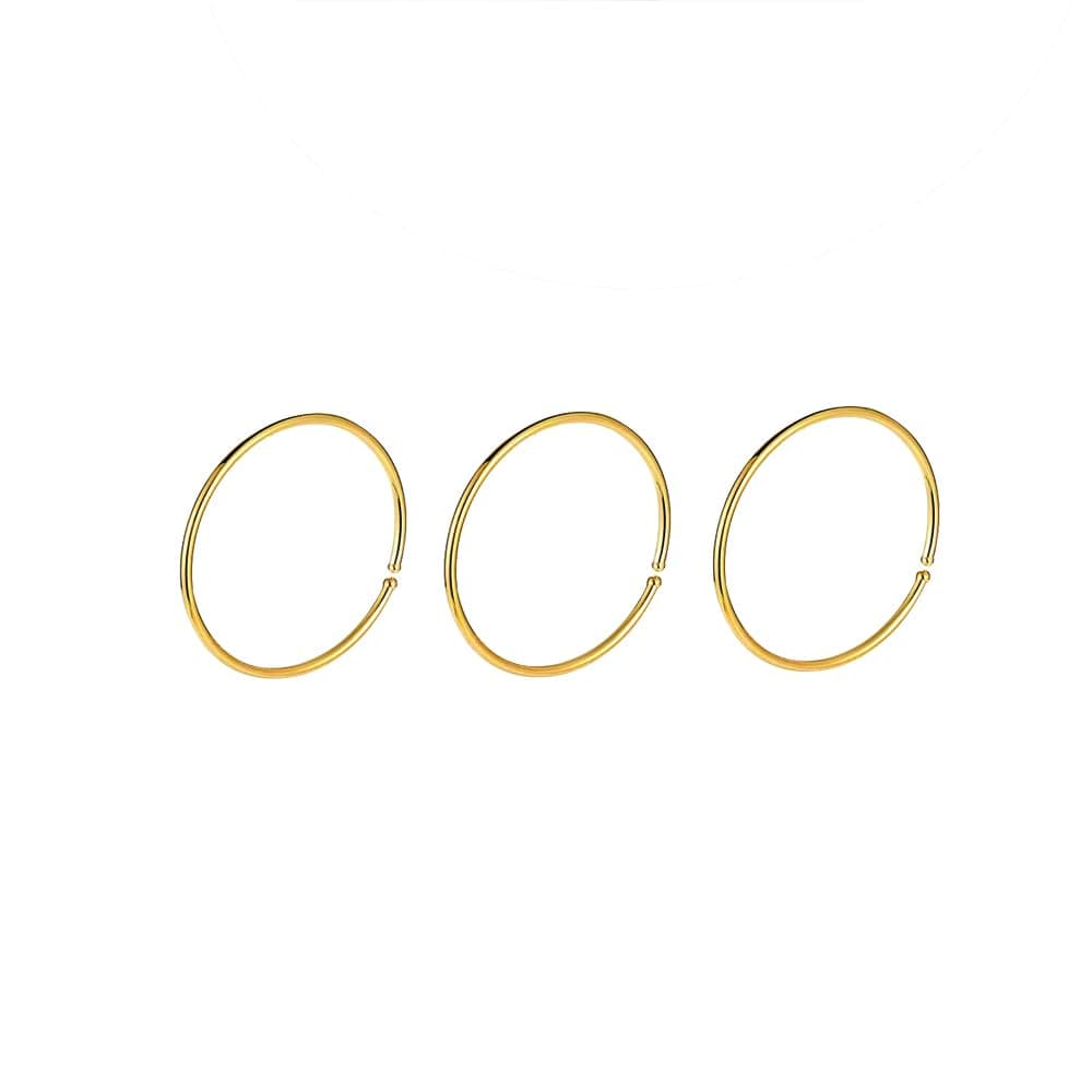 14K Gold Nose Ring Hoop for Women, Thin Nose Piercing jewelry (Gold, 3pcs- 8mm 22 gauge)