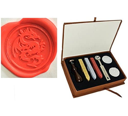 MDLG Vintage Dragon Personalized Picture Letter Logo Wedding Invitation Wax Seal Stamp Rosewood Handle Wax Sticks Melting Spoon Gift Box Set
