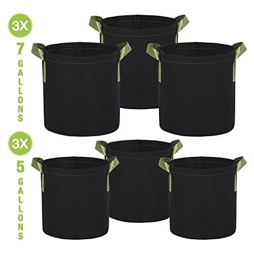 ACELEY 5/7 Gallon Grow Bags - 6 Pack Mix Cloth Pots for Plants, Heavy Duty Thickened Fabric Planter w/Sturdy Nylon Handles for Growing Flower, Herbs, Vegetables
