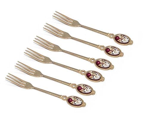 Royal Flatware 6Pc -Plated 24K Demi Forks Dessert Ancient Antique Flatware Set