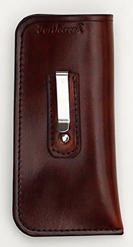 Turtlecreek Dark Brown Leather Eyeglass Case with Pocket Clip - Large Size