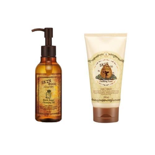 Korean Cosmetics, SKINFOOD, Black Sugar Cleansing Oil & Honey Black Tea Cleansing Foam Set