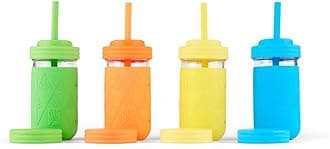 Elk and FriendsKids & Toddler Cups | The Original Glass Mason jars 12 oz with Silicone Sleeves & Silicone Straws | Smoothie Cups | Spill Proof Cups
