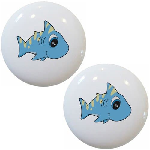 Set of 2 Baby Shark Big Eyes Ceramic Cabinet Drawer Pull Knobs
