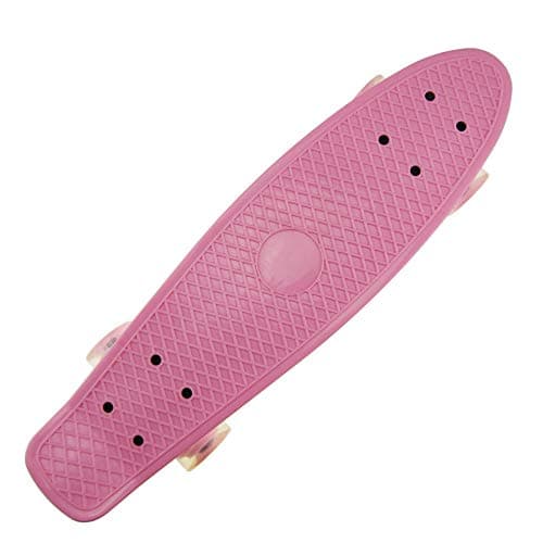 Mini Single Rocker Cruiser Skateboard for Beginners,22 inches Complete Skateboard Plastic Banana Board with LED Wheels for School and Travel,C