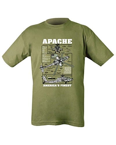 Apache Attack Helicopter Printed Cotton T-Shirt Olive Green Mens Military Forces (Medium 38-40" Chest)