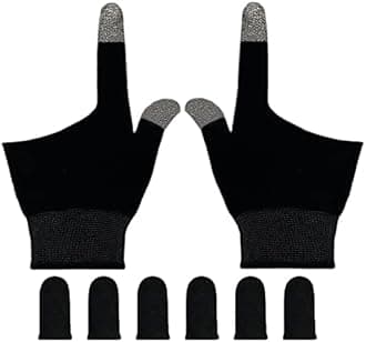 Rakizbe Gaming Gloves for Sweaty Hands, Ultra-Thin Breathable Touchscreen Game Gloves with Thumb Finger Sleeves for iPad Tablet/Mobile Phone