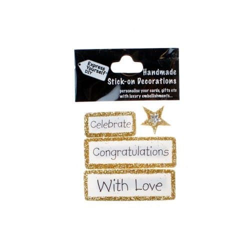 Express Yourself DIY, self adhesive, Gold Congratulations Tag, Topper - Ideal for Card Making, Scrapbooking, Papercrafts, Childrens Crafts etc
