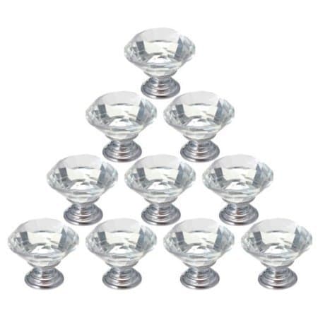 Yooso 10 pcs 30mm Glass Clear Cabinet Knob Drawer Pull Handle Kitchen Door Wardrobe Hardware