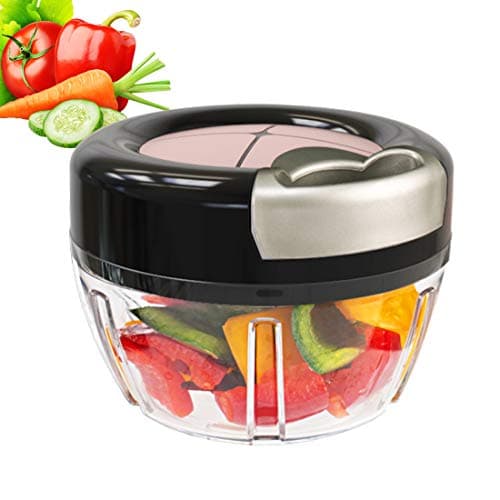 MIGECON Manual Food Chopper with 3 Blades, Hand Pull Blender Grinder for Vegetables/Meats/Fruits/Salad/Herbs/Onions/Garlic, 1.5 Cup Food Processor (Champagne Gold)