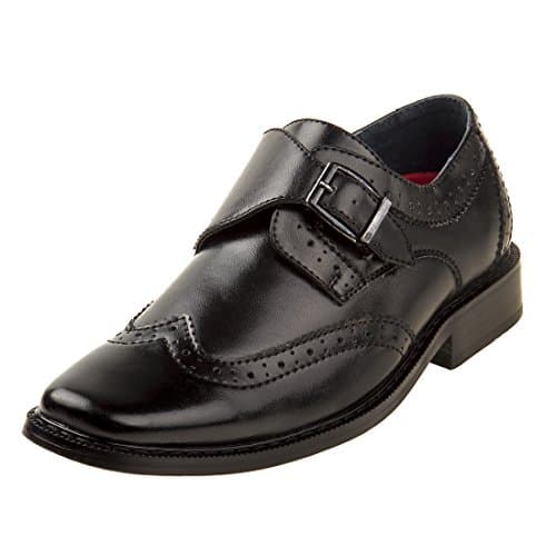 Joseph Allen Boy's Wingtip Shoe with Side Buckle, Black, 9 Toddler'