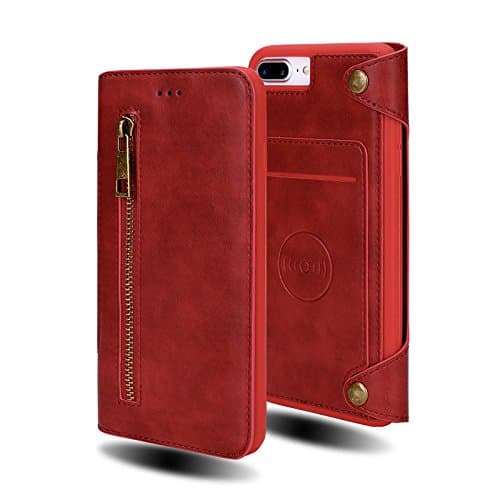 iPhone 7 Plus Case, iPhone 8 Plus Case, Wallet Case Folio Flip PU Leather Case Magnetic Detachable Slim Back Cover Hard Case Card Credit Card Holder Slot (Red for iphone7plus/ iphone8 Plus)