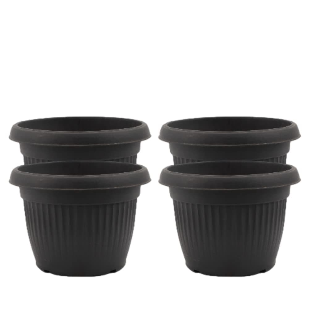 HARSHDEEP-Bello-Indoor Outdoor Home Balcony Garden Decorative Flower Pots, Planters, Gamla Round Plastic 9.8 Inch Set of 4 (Black)