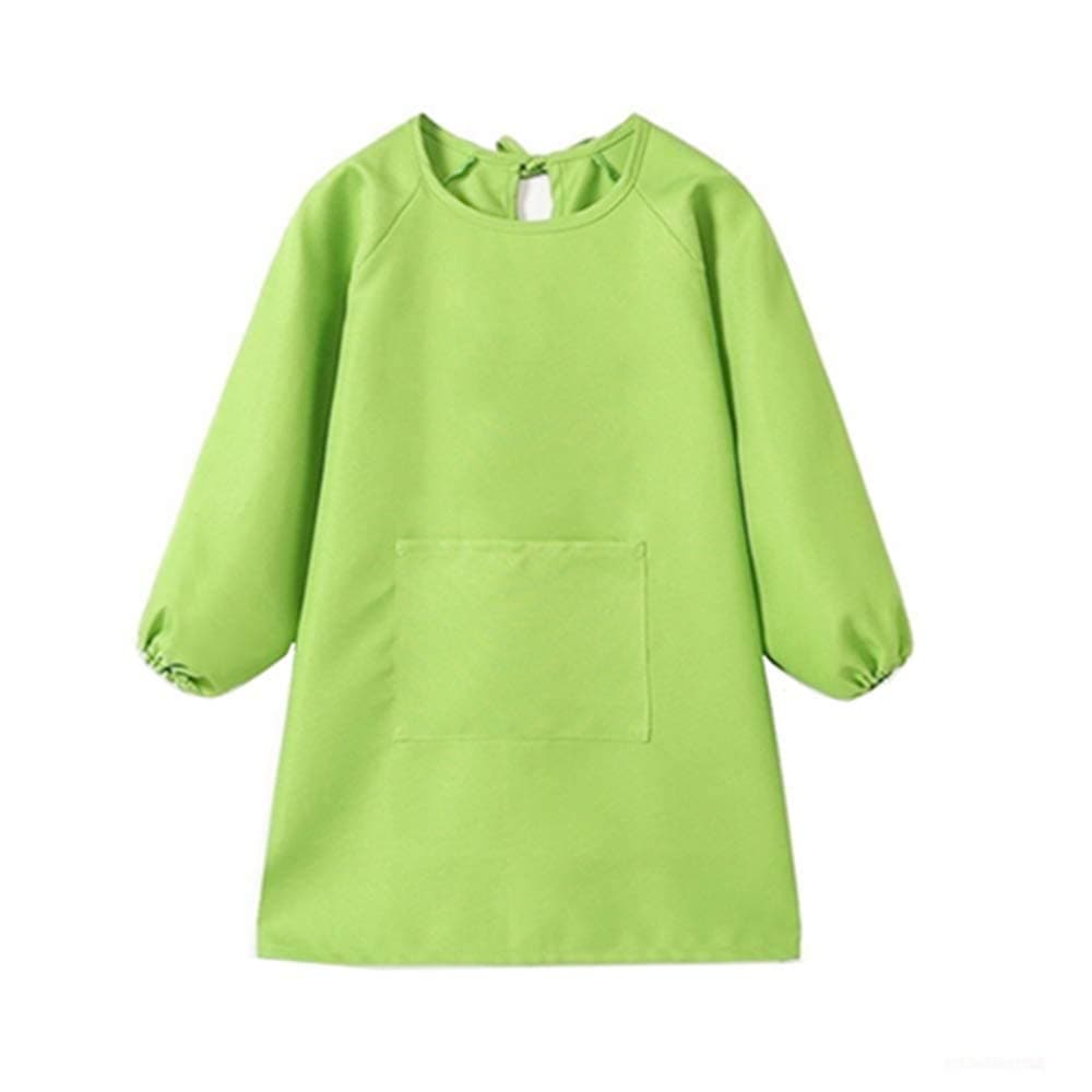 SYOSI Kids Art Smocks Childrens Toddler Waterproof Polyester Fabric Art Aprons with Long-sleeved and Pockets Play Apron for Painting Eating Craft Clay Water Play Green, One Size