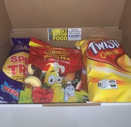 Aussie Survival Box - Tim Tams, Twisties, Party Mix, Cadbury Treats, Savoury Shapes