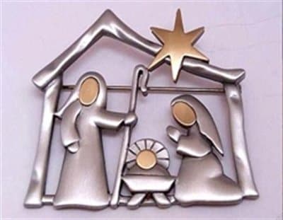 Christmas Nativity Manger Scene Pewter Pin JJ Jonette Jesus Joseph Mary Christian