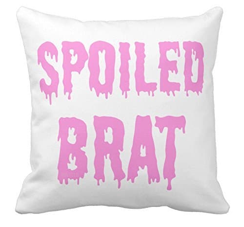 GENYOLO Spoiled Brat Pillow 16x16. Pastel Aesthetic Tumblr Room Decor (16" x 16", Pink and White)