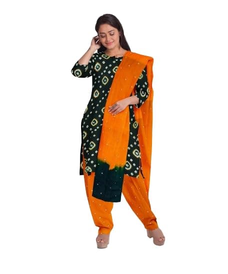Wadhwani BandhaniTraditional Bandhani Rayon Dress Material Bandhani Salwar Suit Dupatta Dress Material (Pack of 1)