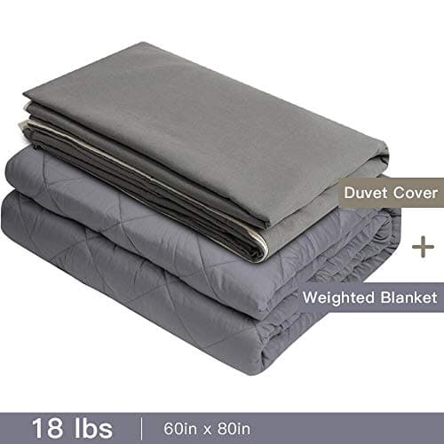 Admitrack Weighted Blanket & Removable Cover Heavy Blanket 100% Cotton Material with Glass Beads for Kids & Adult (Grey Blanket+Cover, 60''x80'', 18lbs)