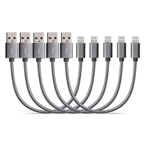 Short Phone Charger(8 inch/5 Pack),Short Nylon Braided USB Fast Charging & Syncing Cable Cord Connector for Cell Phone 11/11Pro/11Max/X/XS/XR/XS Max/8/7/6/5S/SE - Grey