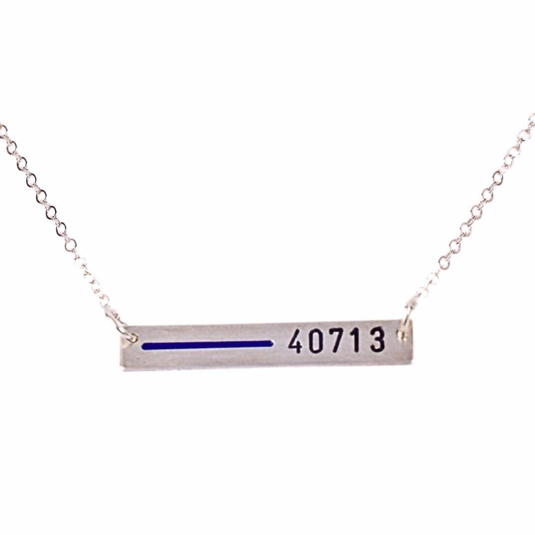 Thin Blue Line Sterling Silver Personalized Necklace for Police Wives. Custom Law Enforcement Badge Number with Blue, Red, Black Line Rectangle Bar Pendant Sterling, 14K Gold Fill, or Rose Gold Fill