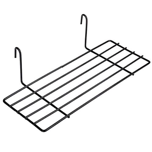 Ren Chang Wire Metal Straight Shelf Rack With Hooker For Gridwall/Grid Panel Display Wall Mountable Hanging Basket Organizer For Wall Decor (Black)
