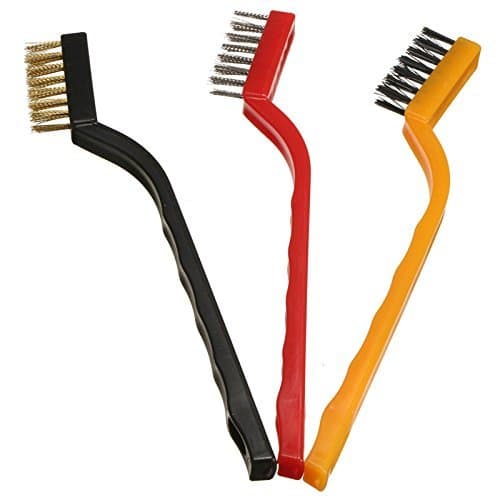 Cleaning Tool Kit 3 Piecec Mini Wire Brush with Brass, Nylon, Stainless Steel Bristles (Multicolour)