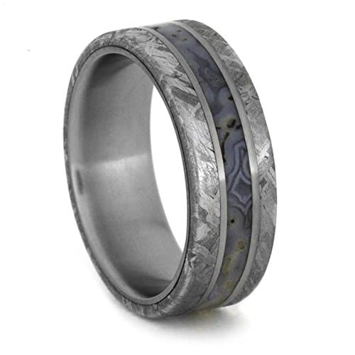 Dinosaur Bone Ring with Meteorite and Titanium Pinstripes