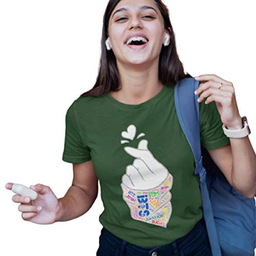 Elysia Bliss Women's Round Neck T-Shirt - Olive Green - BTS-K Heart