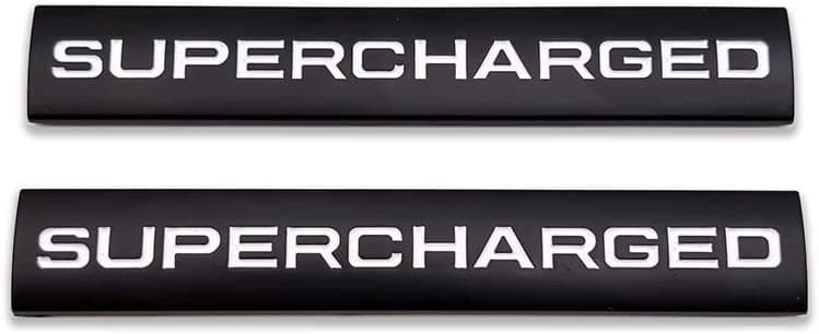 2pcs Metal Supercharged Emblem Car Logo Premium Auto Badge Rear Trunk Sticker Side Fender Decal (Black&White)
